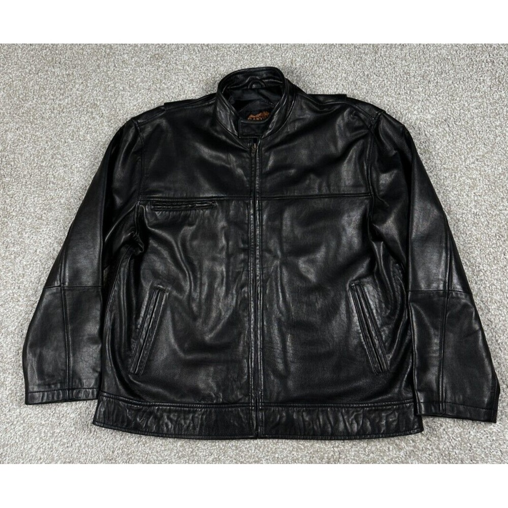 Canyon Outback Leather Jacket Mens Large Black Full Zip Lamb Bomber Band Collar